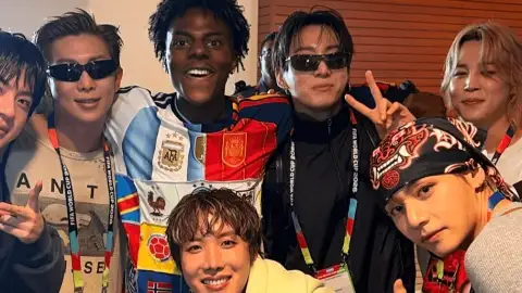 IShowSpeed dá mortal de emoção ao encontrar o BTS na final da Copa do Mundo